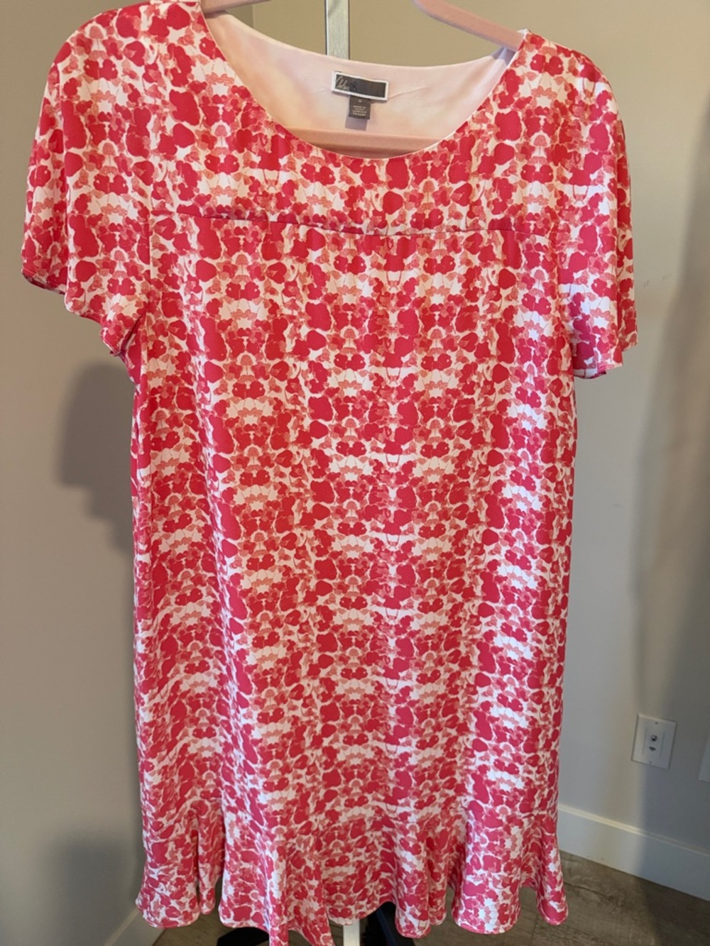 Chelsea28 - Brand,  Pink and White Mini Dress, Ruffle on bottom, S - M,